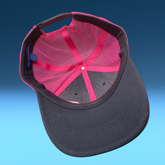 Port Authority 4R Embroidered Trucker Hat Cap Snapback Pink and Gray Mesh Back - Picture 5 of 6